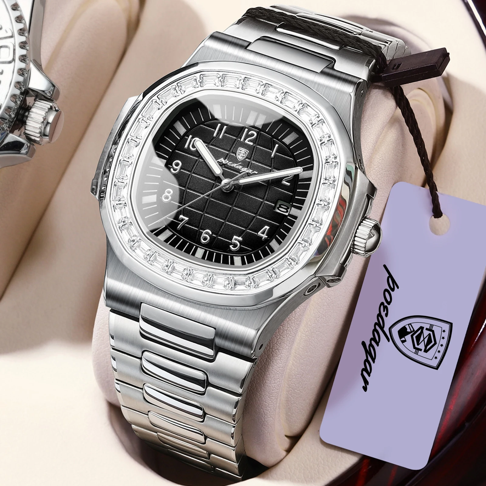 POEDAGAR Fashion Square Men Watch Waterproof Luminous Date Luxury Quartz Male Clock Stainless Steel Business Men's Watches Reloj