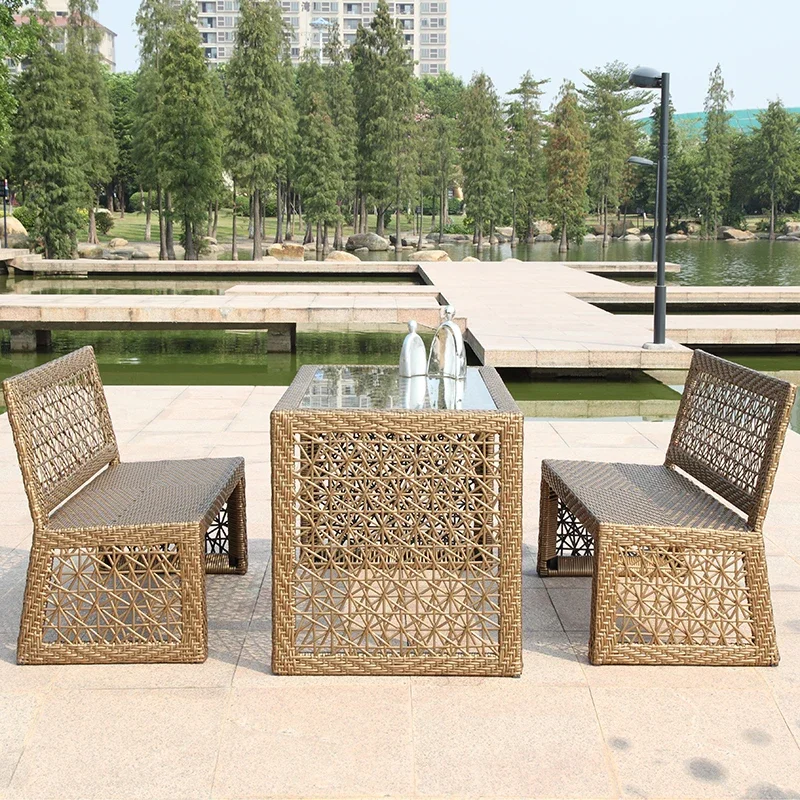 Outdoor rattan chair balcony self-help bar teahouse table chair living room leisure rattan chair three-piece combination