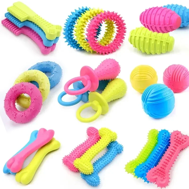 Durable Rubber Dog Chew Toy Teeth Cleaning Interactive Pet Toothbrush Bone Ball Toy for Small Medium Dogs Puppy Teething Relief