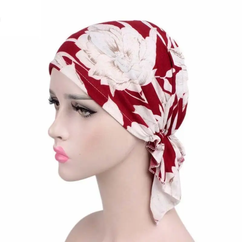 652F قبعة عمامة مرنة بكشكشة زهرية لوشاح الرأس غطاء كيماوي للحجاب الإسلامي #5