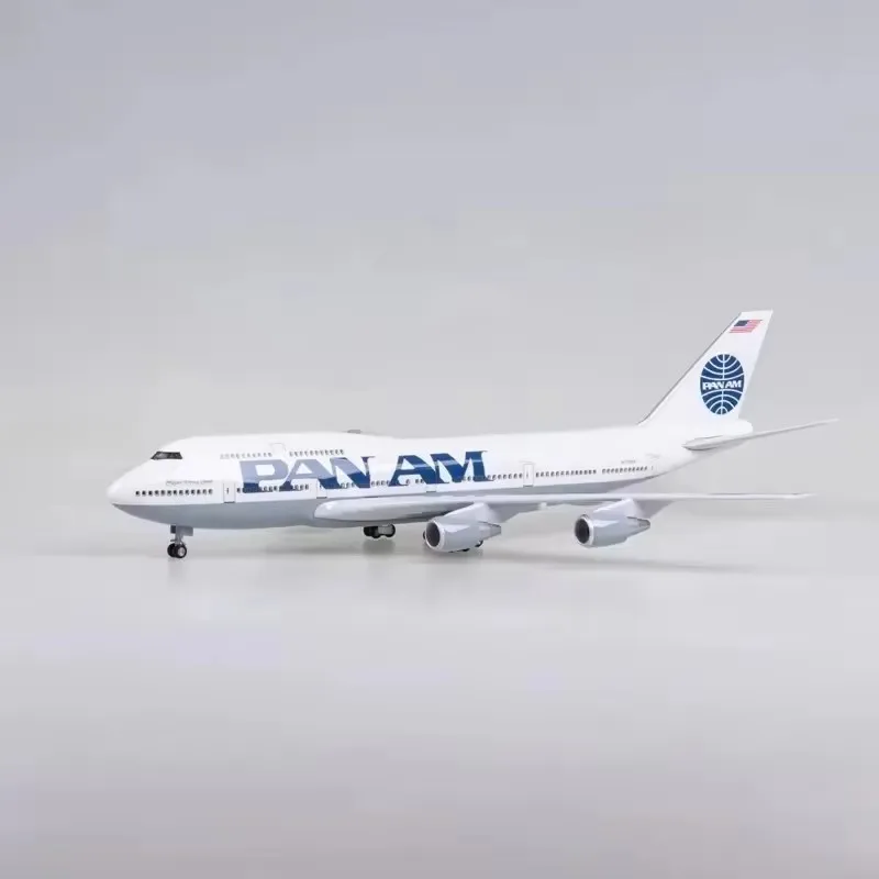 1/150 Scale 47cm Airplane 747 B747 Aircraft PAN AM Airline Model W Light and Wheel Diecast Resin Plane For Collection