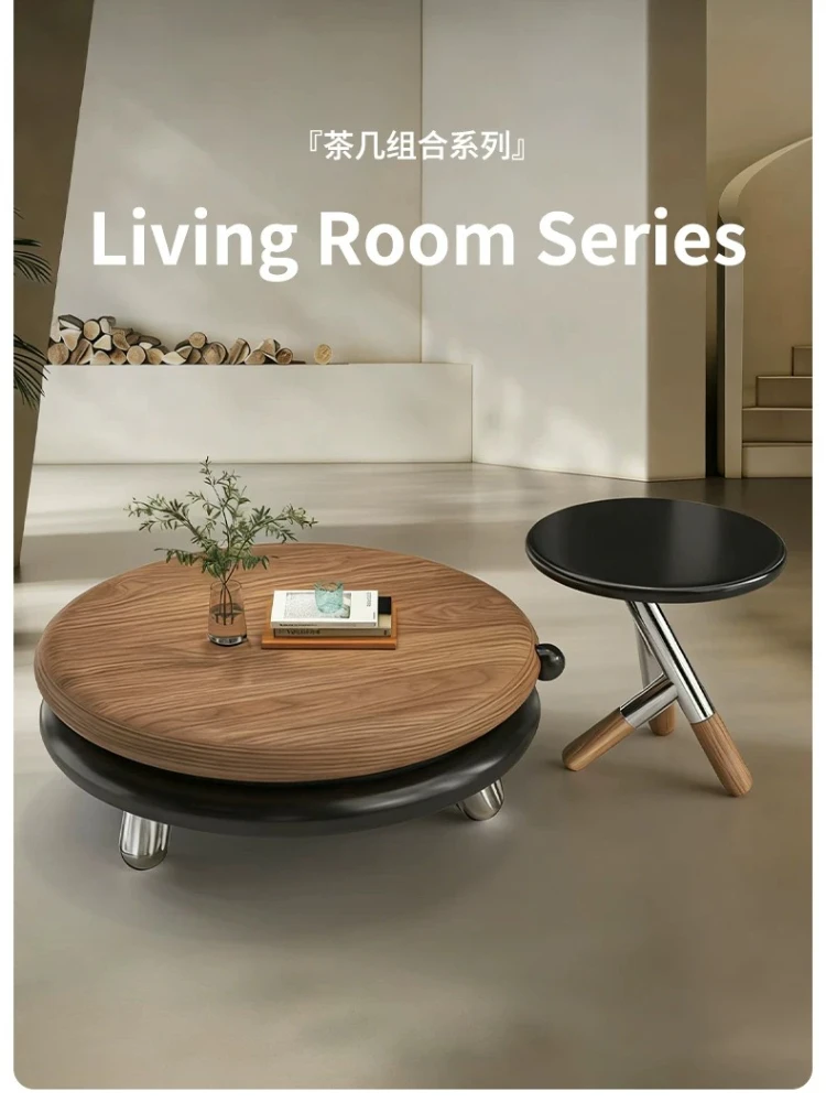Italian minimalist rotating round coffee table combination living room home creative storage tea table