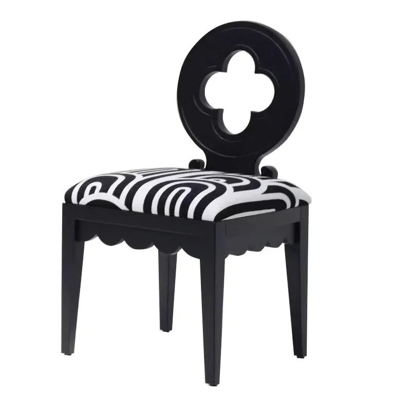 Black rubber wood chair designer four-leaf clover light luxury makeup chair modern simple solid wood backrest dining chairs