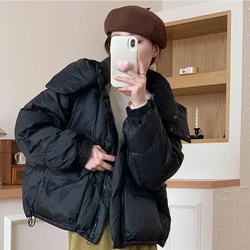 Women Short Parkas Autumn Winter Hooded Cotton Padded Jacket Female Thickened Warm Oversized Puffer Coat Streetwear Outwear