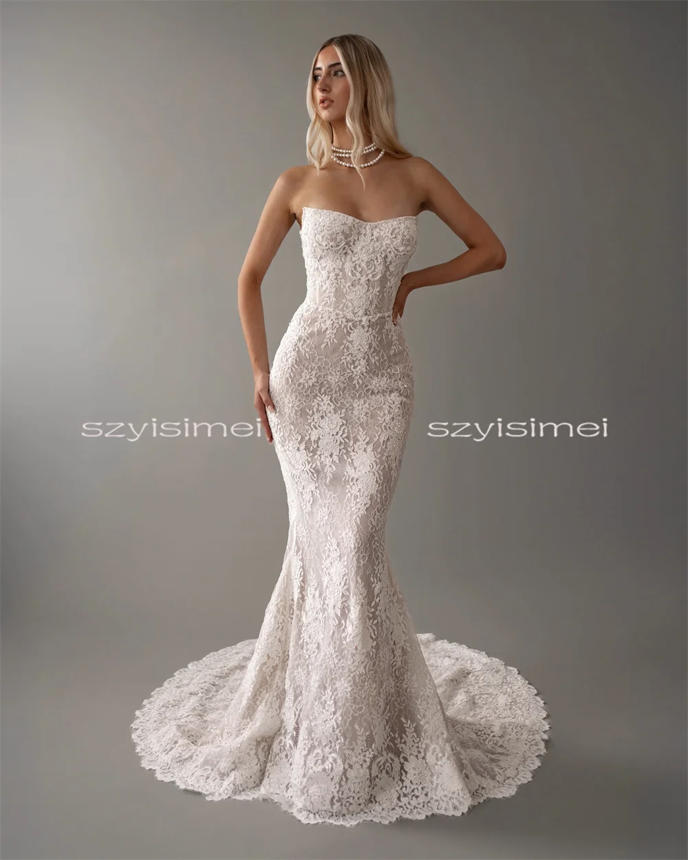 

Sexy Mermaid Lace Wedding Dress Sweep Train Bridal dress For Wedding платье на выпускной с корсетом