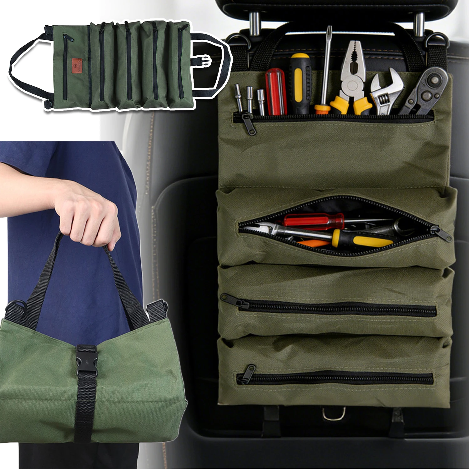 Heavy-Duty Multi-Purpose Professional Multi-Pocket Tool Roll Portable Organizer with Multiple Compartments for Hardware DIY