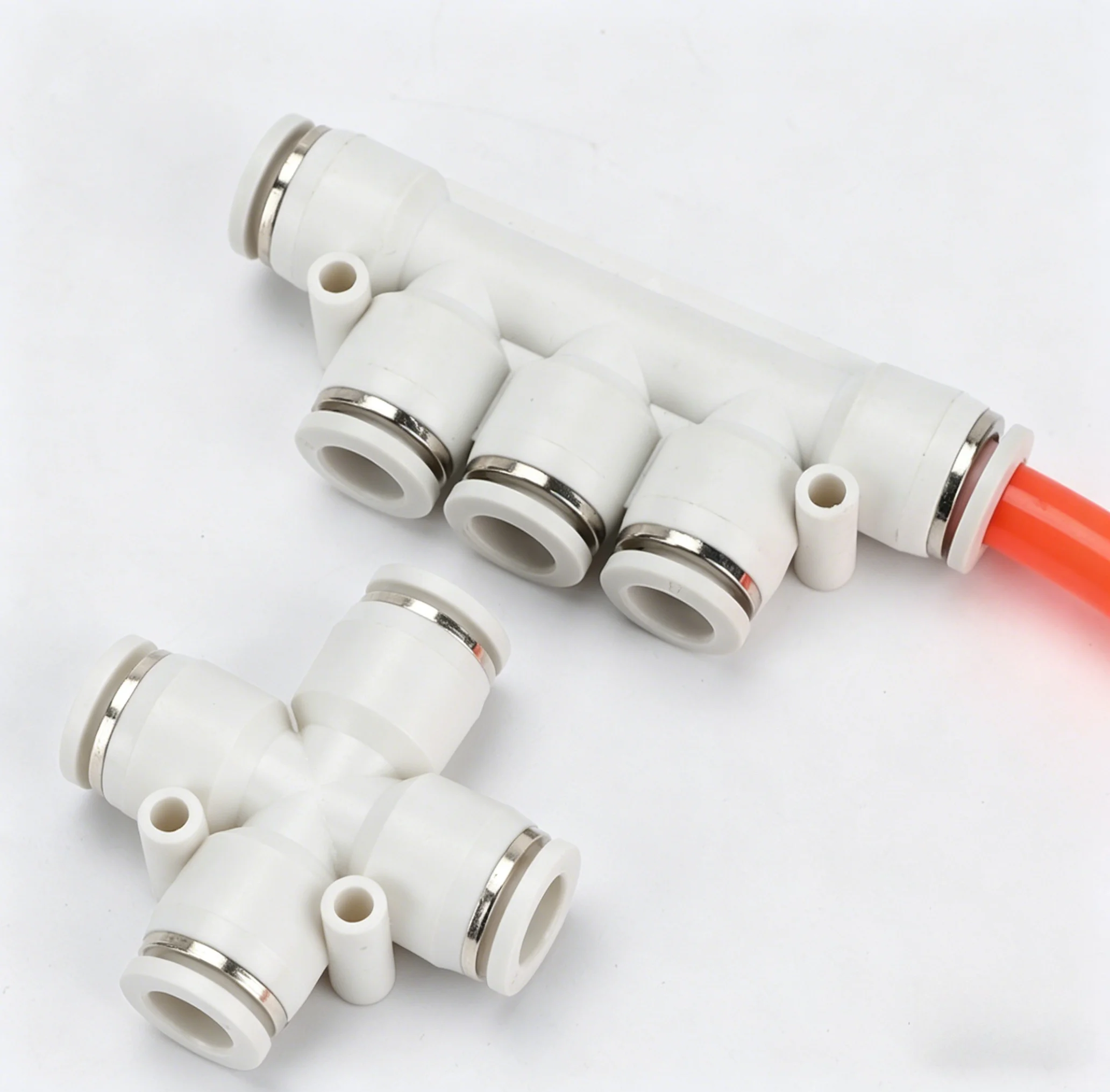 

10pcs Premium White PK Type Pneumatic Fittings 5 Way Cross 4 Way Quick Plug Connector for Air Pipe