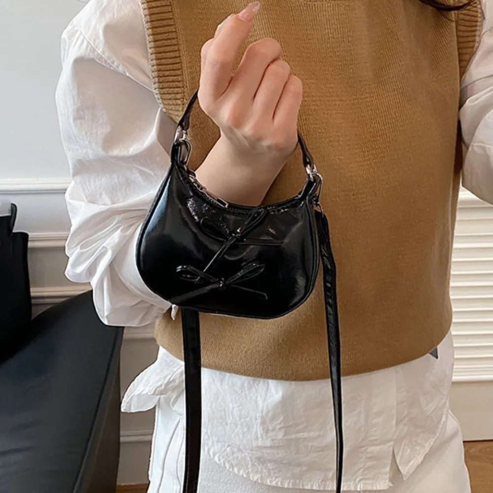 Cute PU Bow Crossbody Bag Cartoon Single Shoulder Leather Handbag Lightweight Zipper Mini Shoulder Bag Girl