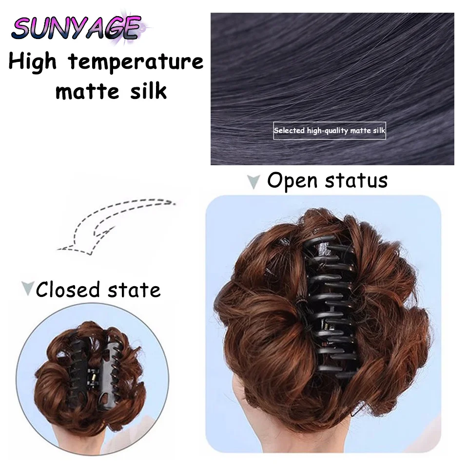 Sunyage-onda resistente ao calor elegante como mensageiro Grip Bun, adequado para todos os tipos de cabelo, perfeito para a vida diária das mulheres