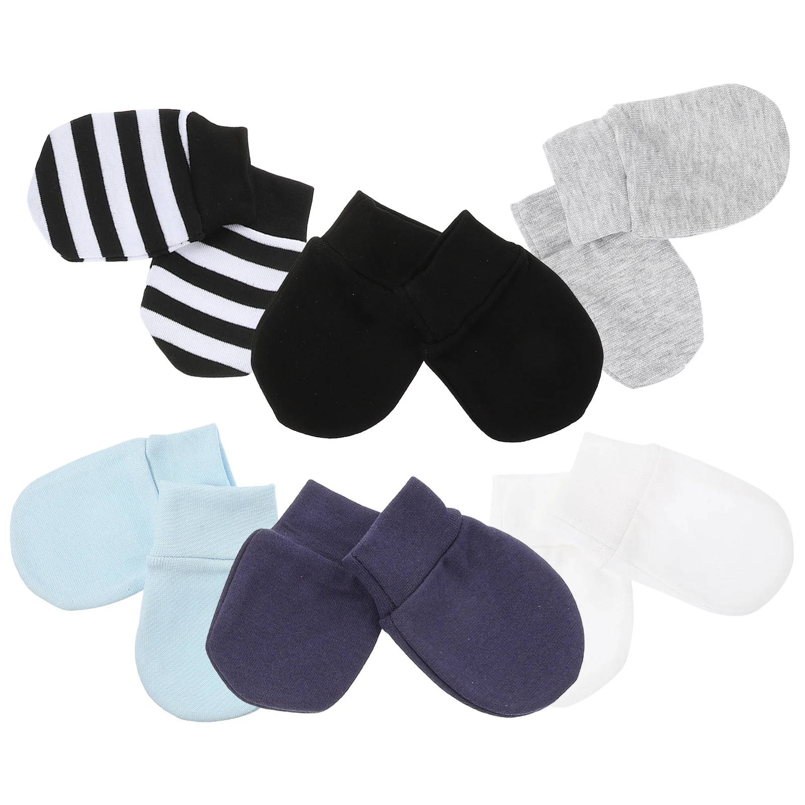 

6 Pairs Anti-scratch Mittens Newborn Baby Gloves Cotton Infant Hand Protectors No Scratch Soft Elastic Washable White Gray Black