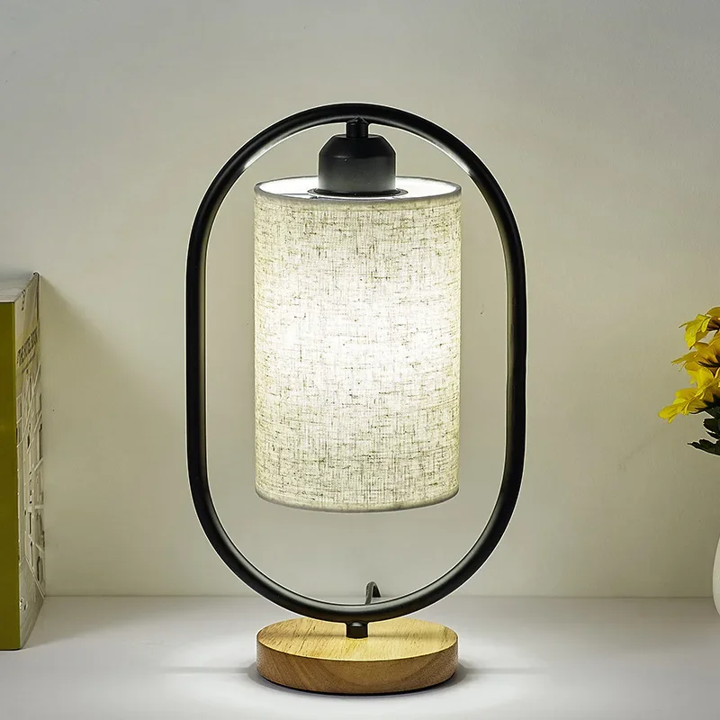 1Pc  Simple Bedroom Bedside Desk Lamp Home Wooden Base LED Reading Night Light EU Plug (Not include Bulb))