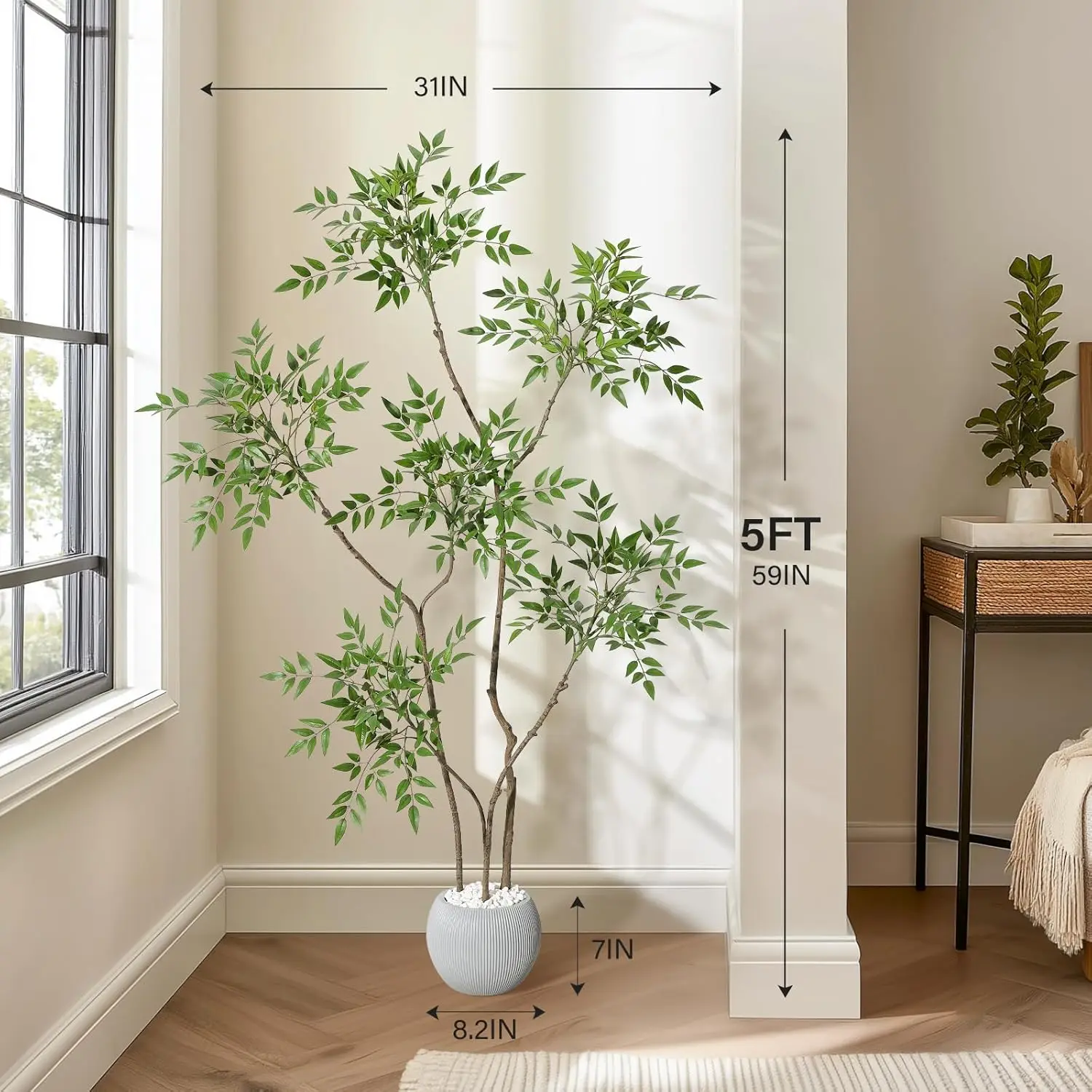 Kunstbomen Faux Plant in potten met levensechte bladeren, grote nep Nandina-boom voor thuiskantoor binnen buiten balkon decor