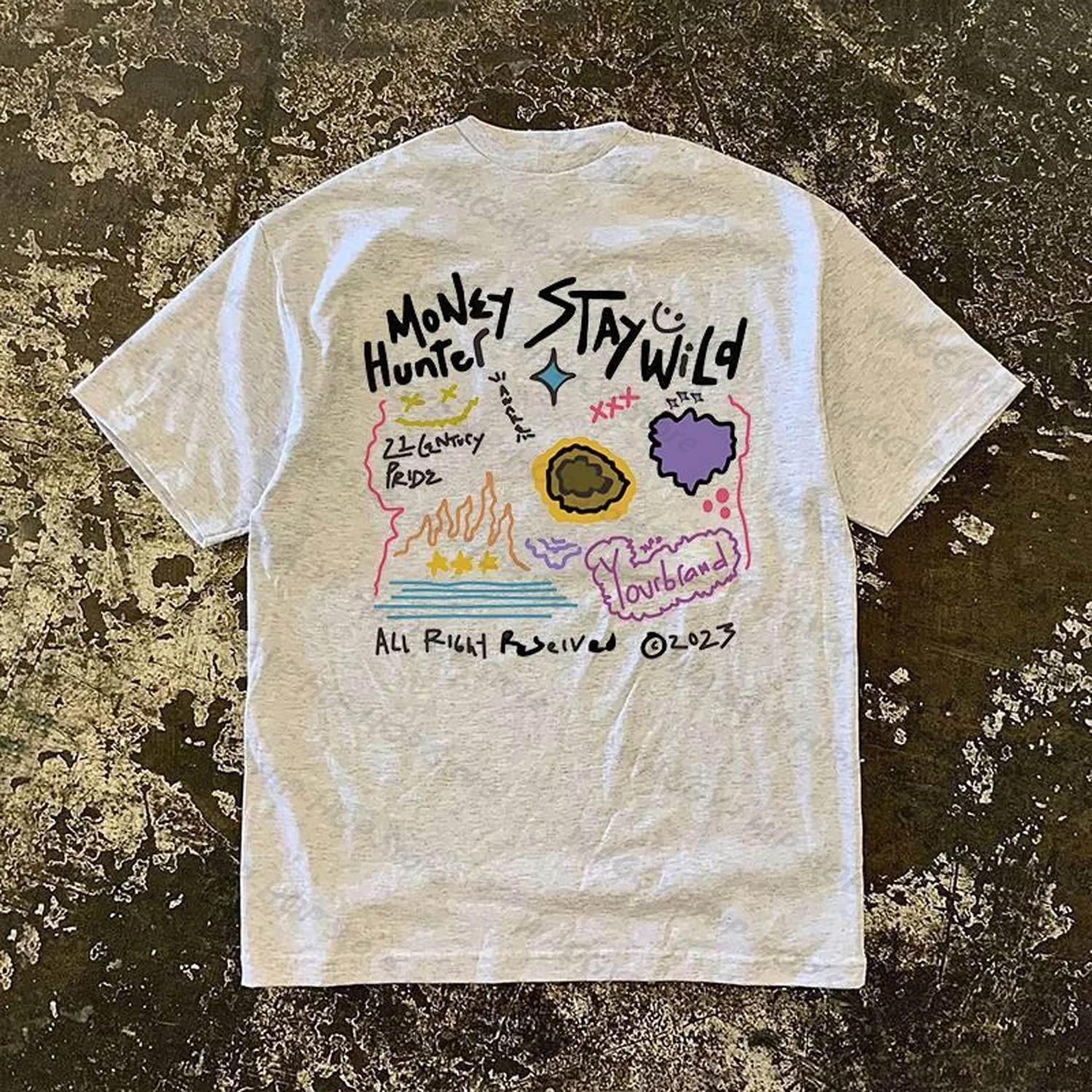 

[XNF Official Store]260 Of Grams Heavy Cotton! Money Hunter Stay Wild Oversize T-shirt Hip Hop Men's Women's Short-Sleeved Tops