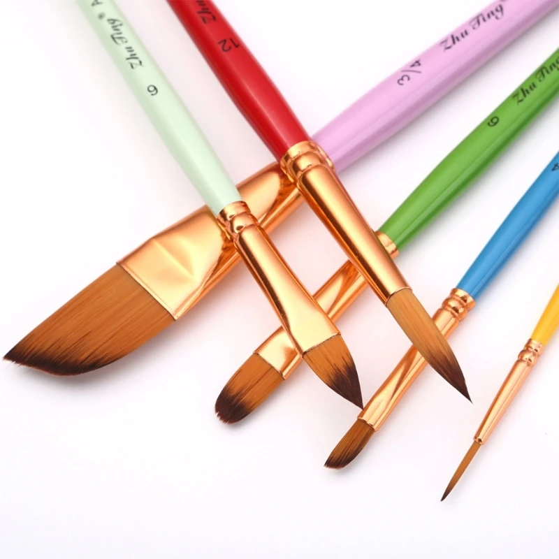 6 قطعة فرشاة رسم احترافية للفنانين فرش رسم رفيعة/مستديرة/مسطحة/طرف مائل، للرسم بالألوان المائية من الأكريليك الغواش