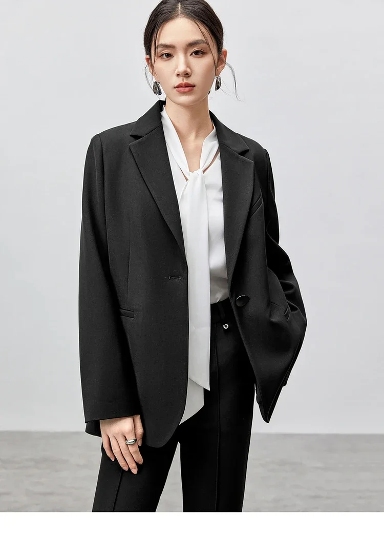 SENTUBILA Texture Single Button Blazers for Women 2024 Autumn Casual Loose Office Lady Work Business Women Suits 143X56182