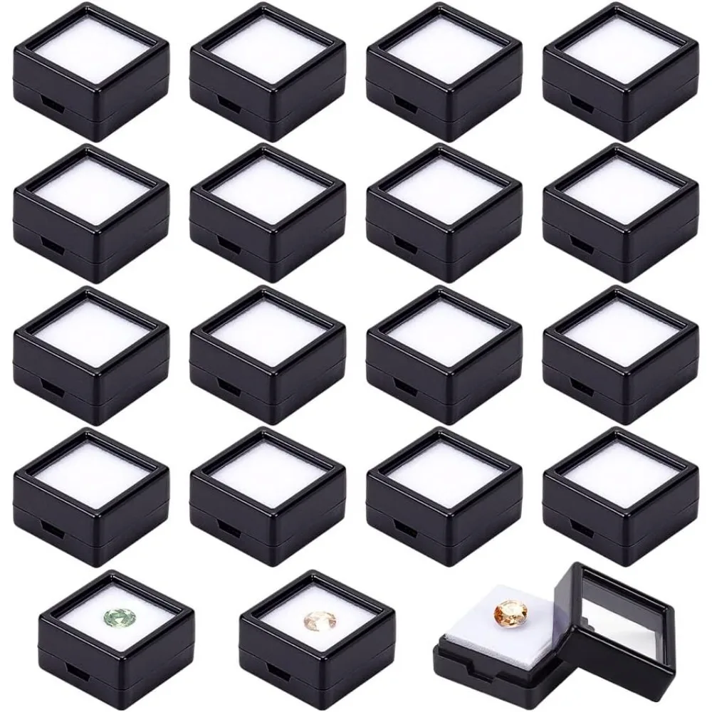 

36 Pcs Black Gemstone Display Box Plastic Transparent Bare Stone Box Black Square Jewelry Box 1.16x1.16x0.65 Suitable