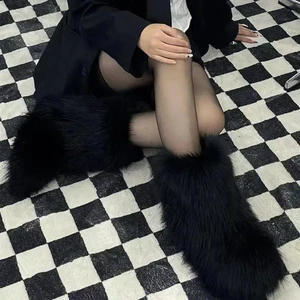 Nette Fuchs -Hautstiefel für Frauen, heiße Hairy -Stiefel, weibliche haarige Schuhe, luxuriöse Mode, Winterschuh 10 Hauptverkaufs -Bota -Ästhetik - №7