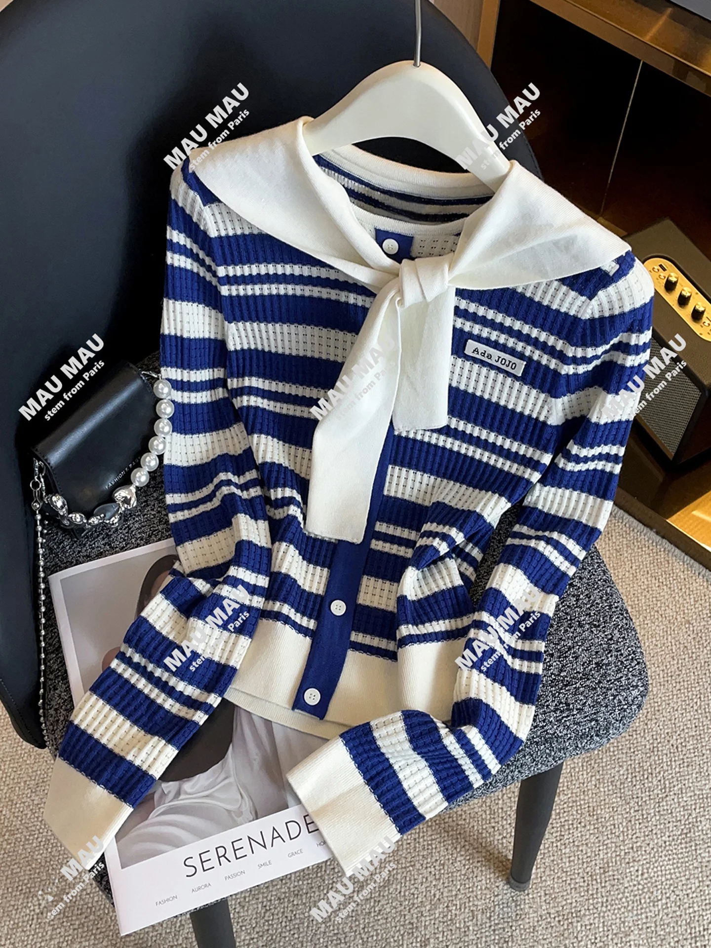 

High-End Women's Knitted Cardigan oulder Wrap Patchwork Stripe Letter Design Autumn Faion Casual Sle Medium Softn