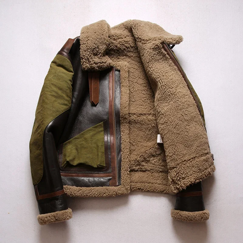 Blouson aviateur en cuir de mouton véritable super chaud, veste en fourrure de mouton v1.Shearling, toile de 18oz et cuir de cheval, haute qualité, taille américaine européenne, 2040