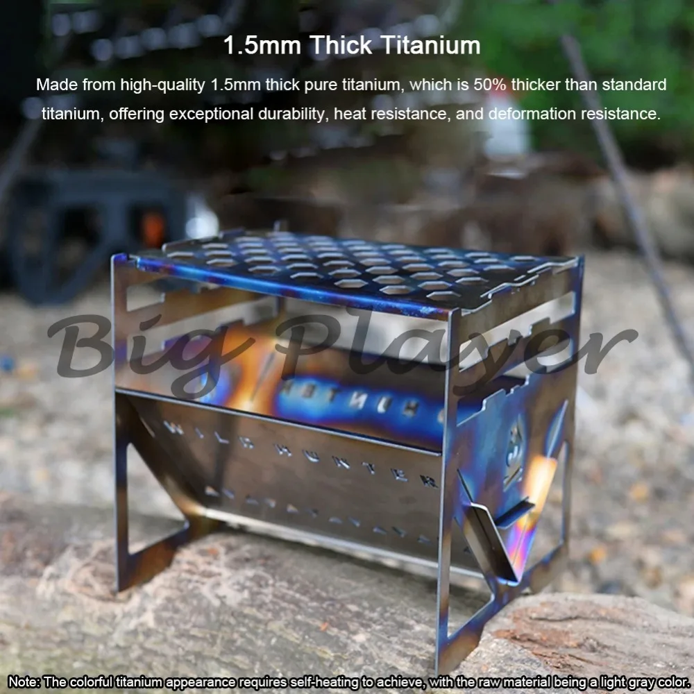 Collapsible Portable Titanium Wood Stove - Outdoor BC Camping Picnic BBQ Fire Pit Easy Setup