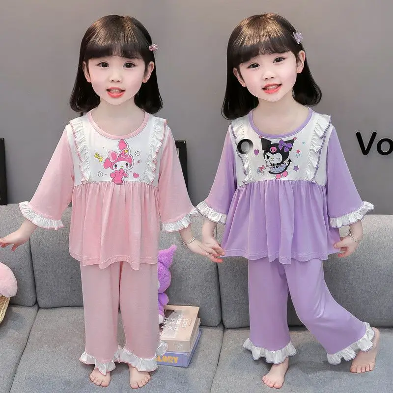 

Sanrio Pajamas Set Kuromi Kawaii Pajamas My Melody Long Sleeve High Quality Pajamas Cotton Girls New Style Baby Girl Summer Thin