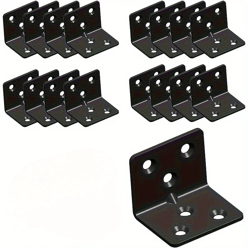 10pcs Heavy-Duty Black Stainless Steel L-Shaped Corner Brackets with Adjustable Height - Waterproof, Pre-Drilled