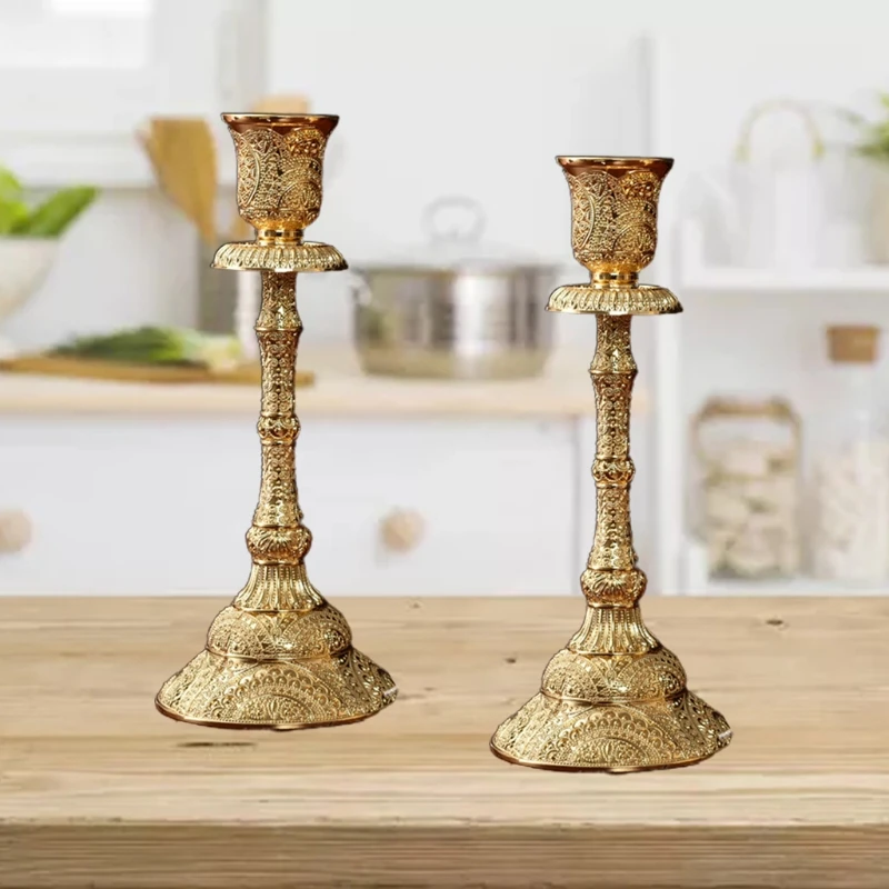 Set of 2 Elegant Taper Holders Vintage Metal Pillar Candlestick Holders