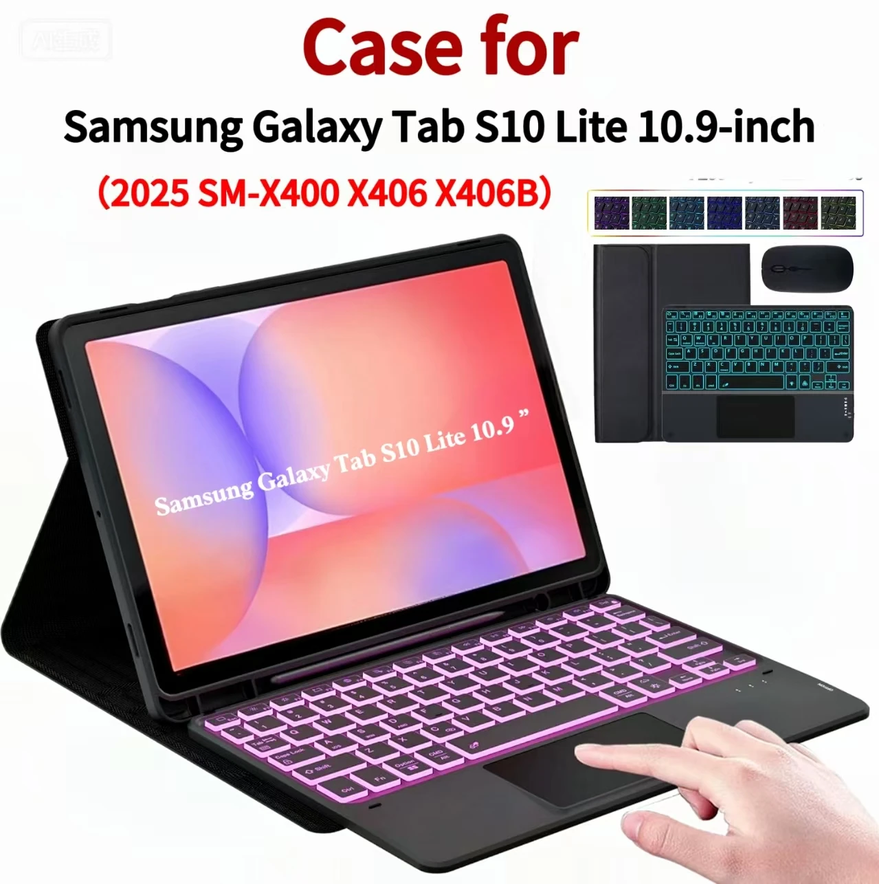 

Чехол для Samsung Galaxy Tab S10 Lite 5G 10,9 дюйма (2025 Модель SM-X400/X406/X406B) Беспроводной Bluetooth съемный чехол с клавиатурой