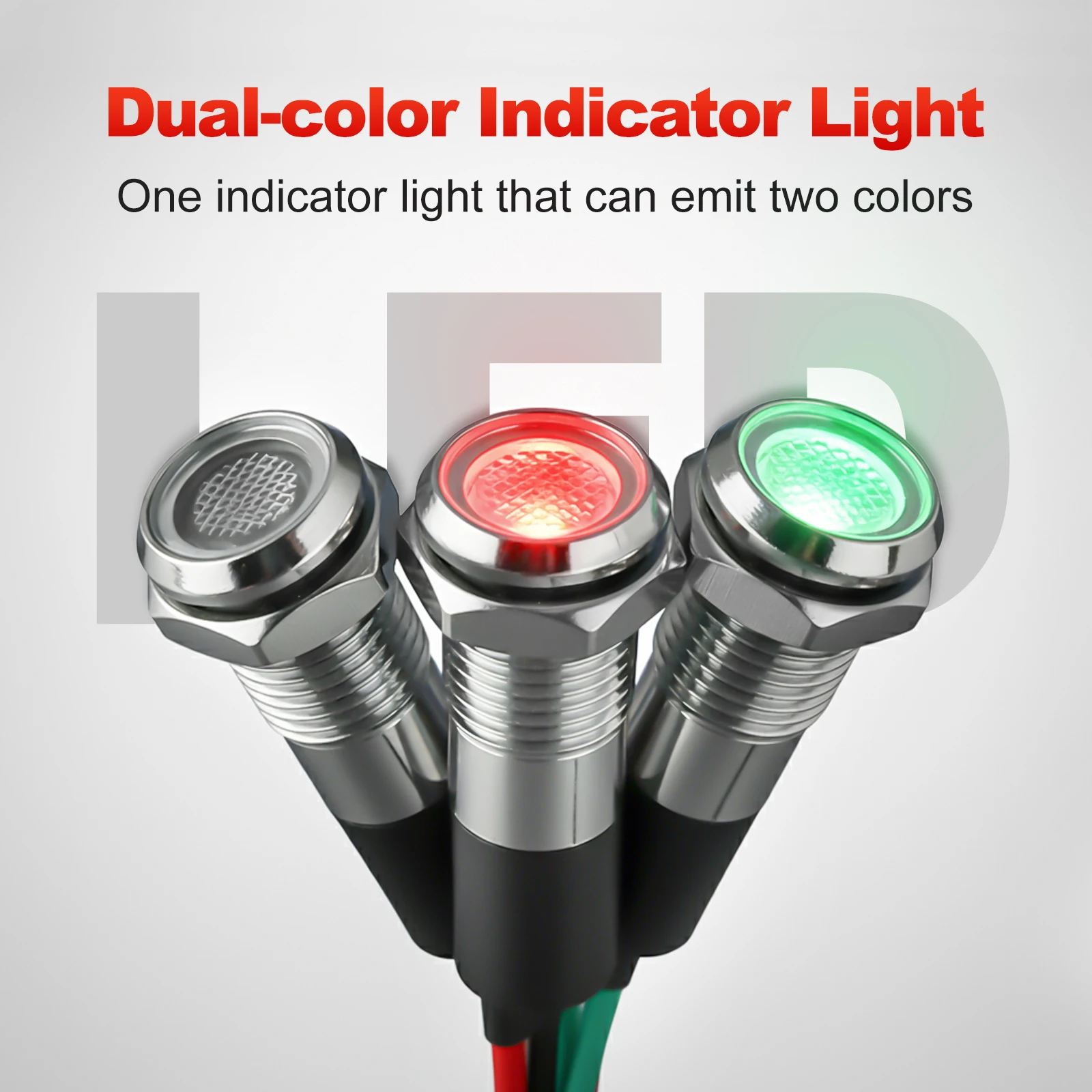 8mm Red Green Dual Color LED Metal Indicator Light 3V 12V 24V 220V Bicolor Signal Lamp for Car Boat Marine Industrial Equipment