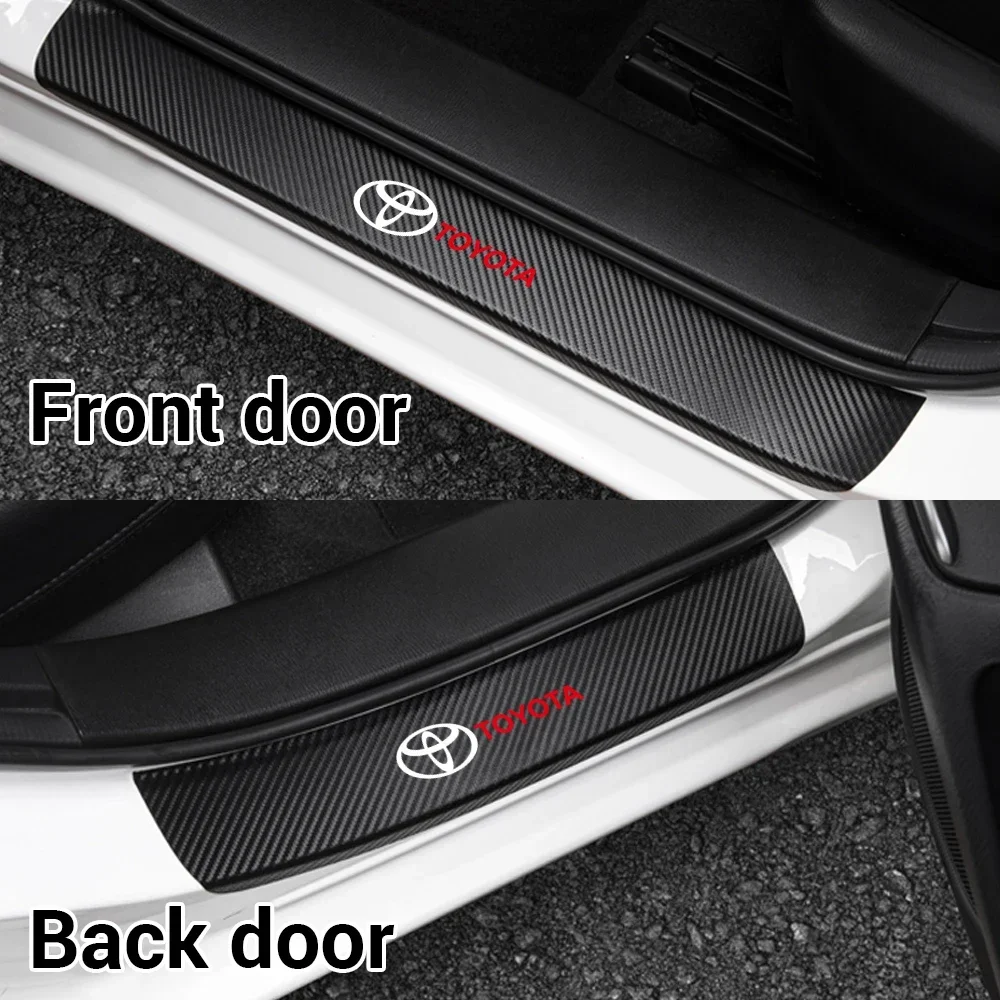 4Pcs Anti Scratch Car Carbon Fiber Door Threshold Badge Stickers For Toyota Rav4 Corolla Camry Aqua Yaris Cross Auris TRD Hilux