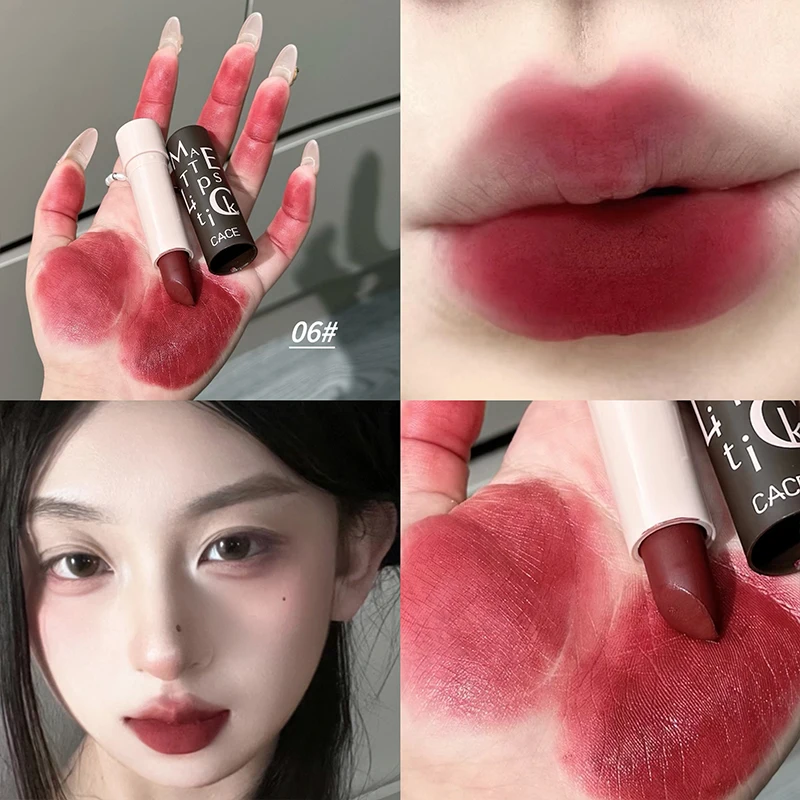 CACE Nude Matte Lipsticks, dauerhafter roter Lippenstift, nicht verblassend, wasserfest, braun, rosa, samtiger Lippenstift, nährendes Make-up für Frauen