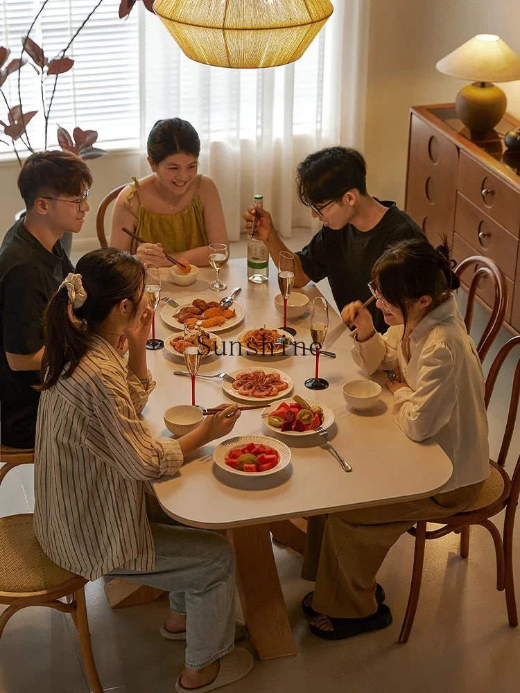 Solid wood dining table rectangular rock slab eating table household four-person chair simple