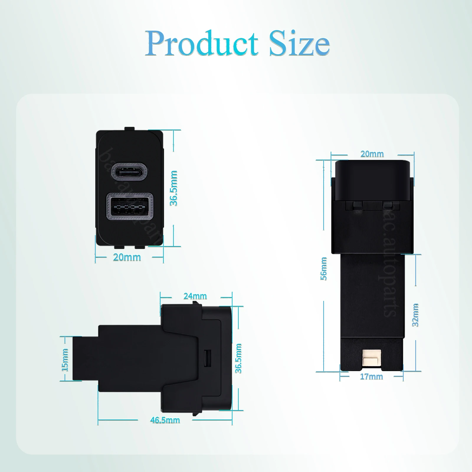 12V USB Car Charger Type-C PD + QC3.0 Type-A Fast Charging Socket for Mitsubishi Pajero V73 V93 V97 Lancer Outlander ASX Triton
