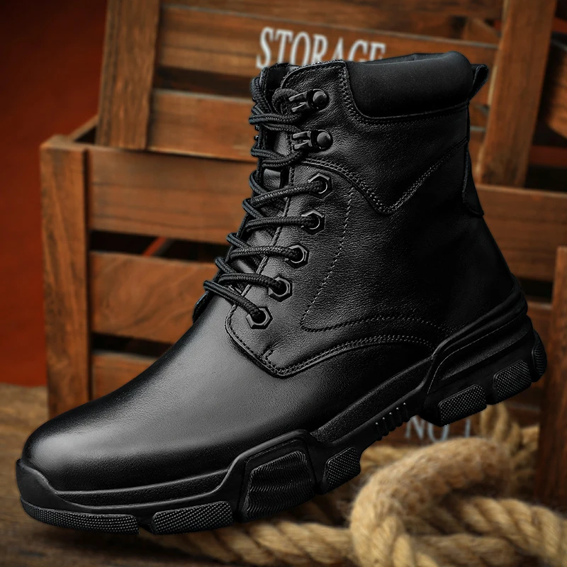 

Plus Size 35-47 Genuine Leather Boots Men Keep Warm Winter Boots With Fur Ankle Boots Bota Masculina