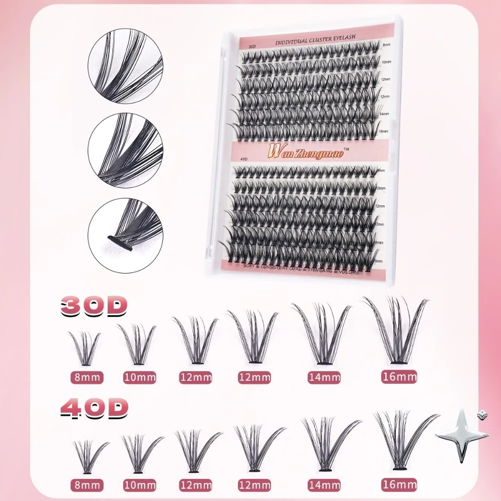 Kit d'extension de cils DIY 8-16mm, faux cils à coller et fixer, aspect naturel, style plumeux, design en grappe