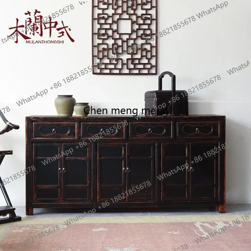 

D182 black paint old antique dining side cabinet solid wood entrance cabinet medieval decoration bed and breakfast furniture ret