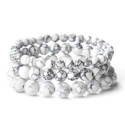 Charm Natural Stone Bracelet 4/6/8/10mm White Howlite Beads Bracelets For Women Men Energy Yoga Jewelry Stretch Bangle Wristband