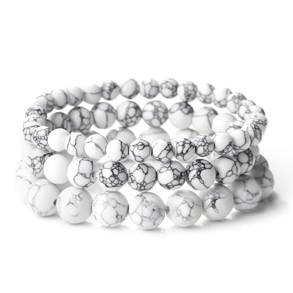 Charm Natural Stone Bracelet 4/6/8/10mm White Howlite Beads Bracelets For Women Men Energy Yoga Jewelry Stretch Bangle Wristband