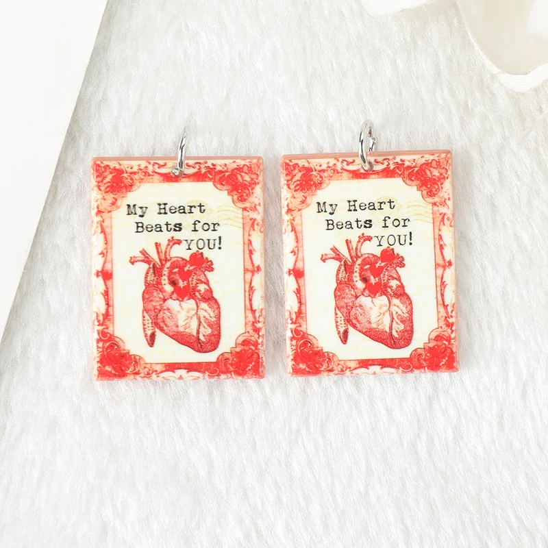 8Pcs Valentine Charms Acrylic Love Card Jewlery Findings For Necklace Keychain DIY Making
