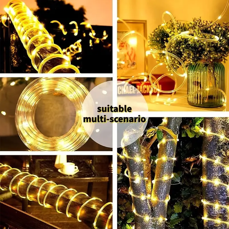 Waterproof Solar Powered Rope String Lights 50/100/200/300LEDs White Warm Colorful 8 Lighting Modes Outdoor Yard Tree Decor Lamp