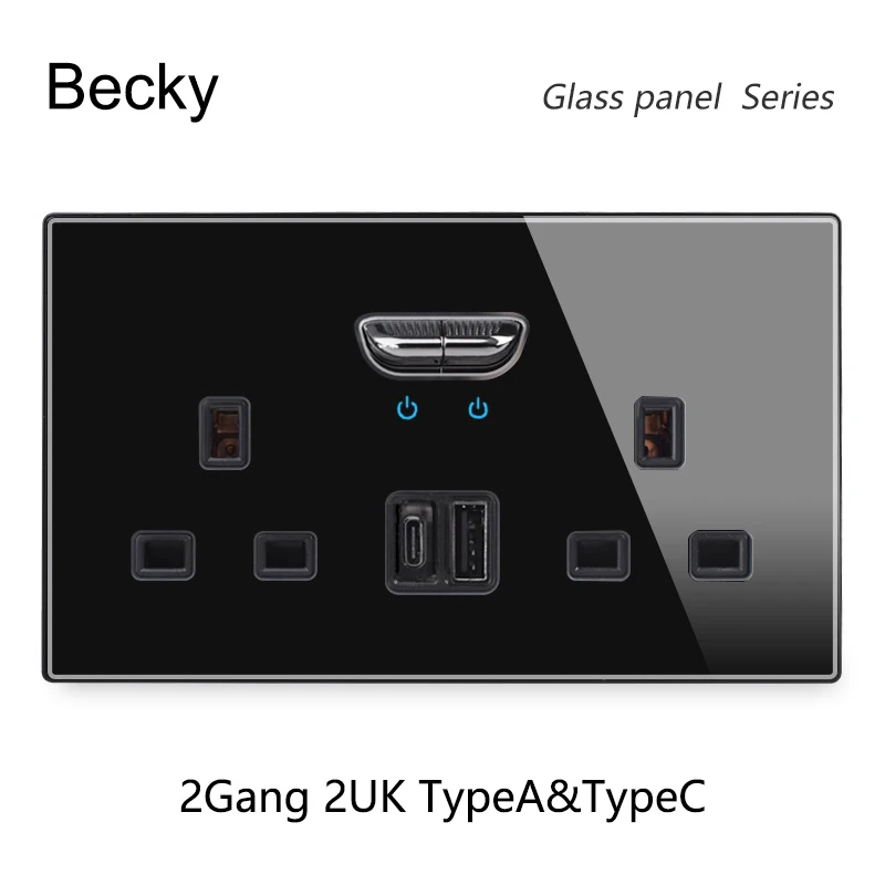 146 13a Reset Toggle Tempered Glass 2Gang UK Socket Switch Combination Panel Power Socket Office Hotel Home Villa Decoration image 3