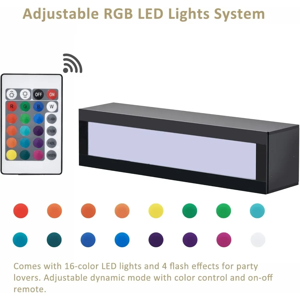 حامل تلفزيون عائم معاصر مثبت على الحائط مع أربعة خزائن تخزين وسائط ورفين، مثالي لأجهزة تلفزيون كبيرة مقاس 95+ بوصة #3