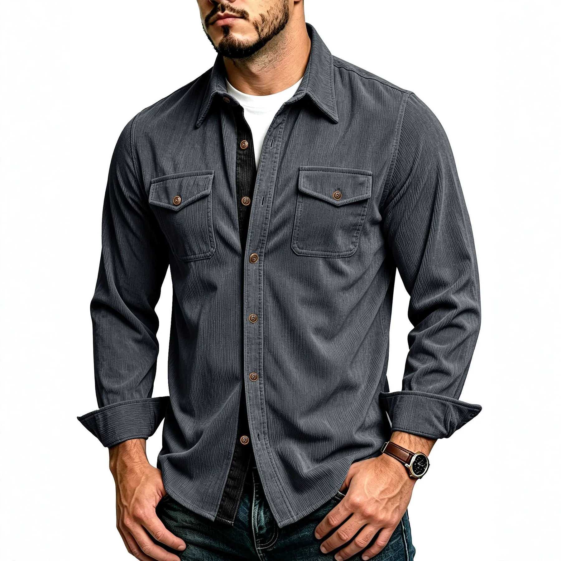 Men's Corduroy Shirt Long Slee - Corduroy Button Up Shirt Men ulasan dan harga