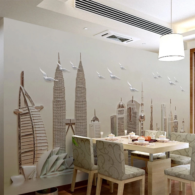 Customized Mural European Relief City 3D Wallpaper Seagull Living room sofa TV background wall bedroom restaurant wall fabric 8d