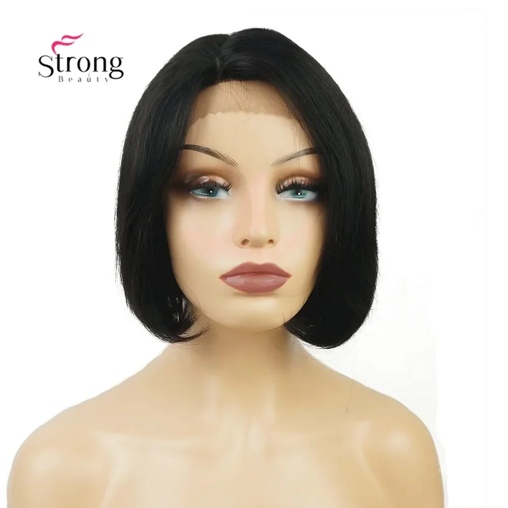 Human Hair Natural black Blend Short Lace Front Wig Bob Side Part  Wig For Black Women