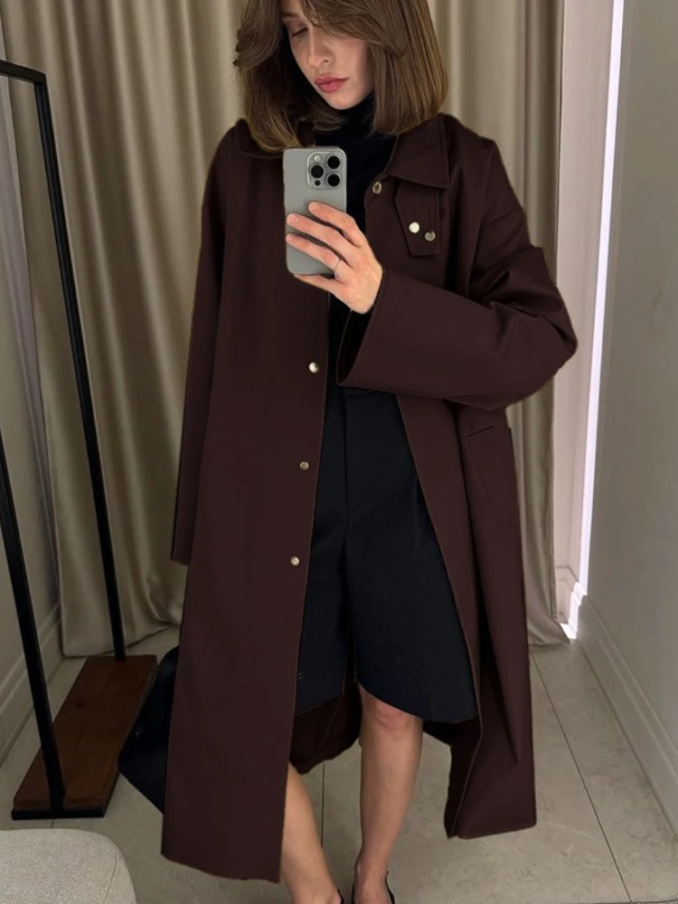 

Tossy Autumn Casual Lapel Long Trench Coat Women's Loose Long Sleeves Single-Breasted Solid Commute Clothes Women's Trench 2025