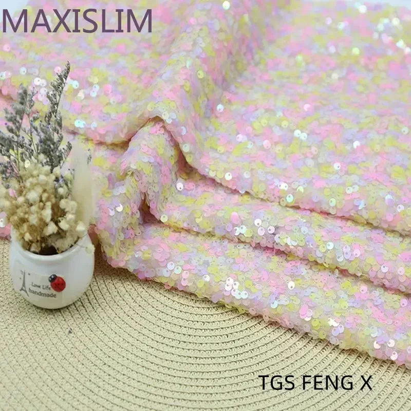 20 Colors DIY Sewing 5MM Symphony Mesh Sequin Fabric Tablecloth Stage Performance Dress Home Decoration Wide:125CM