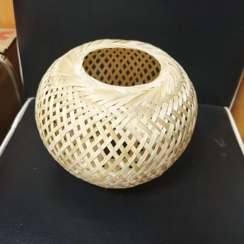 14cm Height ×20cm Width Handmade Natural Bamboo Woven Lamp Shade, Hollow Round Rattan Light Cover, Boho Rustic Home Decor Pendan