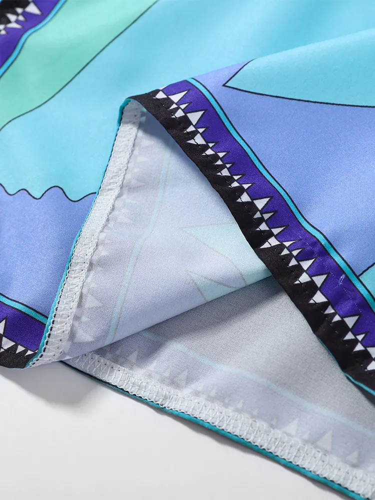 Bedruckter Cape-Langrock-Anzug für Damen, elegante Oberteile mit O-Ausschnitt und unregelmäßigem Saum, A-Linien-Röcke mit hoher Taille, schicke Partykleidung für Damen, neue Strandkleidung – Detail 27