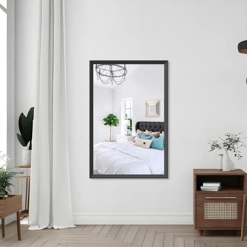 

48"x32" Oversized Modern Rectangle Wall Mirror with Black Frame, Large Decorative Mirror for Bathroom, Living Room, or Bedroom,